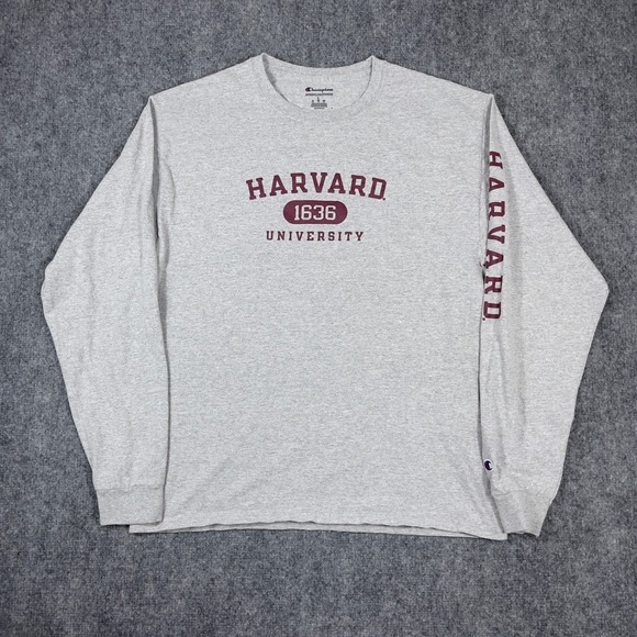 Champion Other - Harvard University Champion Long Sleeve T-Shirt Mens Large Grey Graphic Preppy